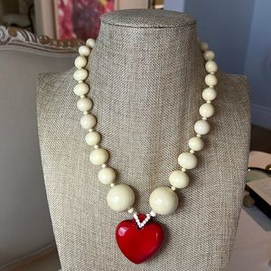 One of a Kind Faux Ivory Red Heart ♥️ Necklace